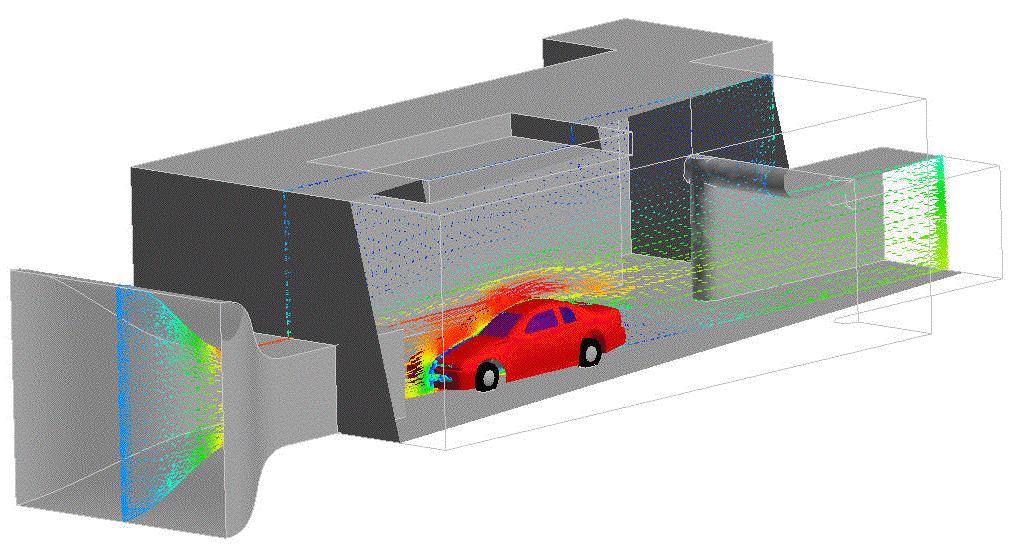 Figure 11. Overall wind tunnel flow results. Figure 12. Flow results in the critical under the hood region. details that are varied from model to model.