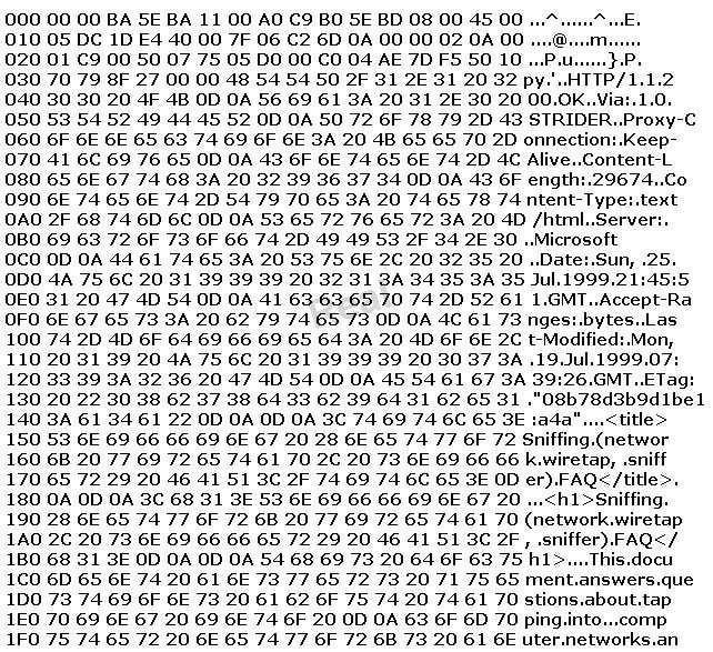 This packet was originally 1514 bytes long, but only the first 512 bytes are shown here. This is the standard hexdump representation of a network packet, before being decoded.