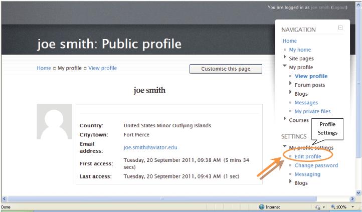 Profiles Overview Your Moodle profile contains information about you that other people enrolled in your course may view.