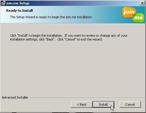 Step 9: At the join.me Setup dialog box, click the Install button. Step 10: At the join.me Setup dialog box, click the Finish button.