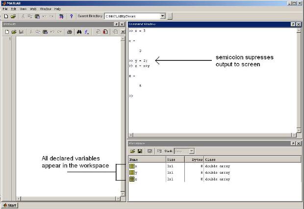 Section 3: MATLAB Commands 1. How to enter simple commands and operations: i. Commands are entered in the command window. ii.