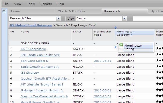 5 Research Module Create a Custom View Several pre-built views with selected columns of data are available for each Research Module data universe.