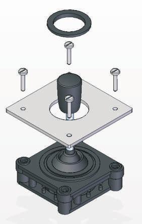 USEFUL DIMENSIONS V4 SCREW MOUNT - PANEL CUT-OUT & MOUNTING INSTALLATION Ø Ø2.80 x 4 The joystick is mounted from beneath the panel using the 4 x M2.5 machine screws, supplied with the joystick.