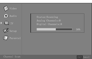Note: - This may take a few minutes to complete a full scan - The channels found will store automatically.