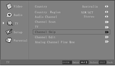 Using the Channel Skip This feature allows you to choose which channels will be part of the normal channel rotation when using the CH+ and CH- buttons.