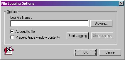 Figure 10: Tools menu > File Logging Options... dialog box. 3.3.2.1 Saving log files for trace Trace information is logged to a user specified HTML file (.*htm) or a text file (*.