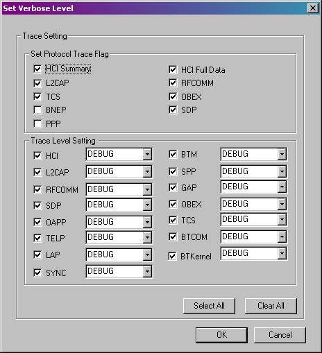 Figure 12: Tools menu > Set Protocol Trace