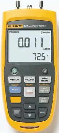 922 Airflow Meter Measures pressure, air flow and velocity for maintaining balanced and comfortable ventilation The Fluke 922 makes airflow measurements easy by combining pressure, air flow, and