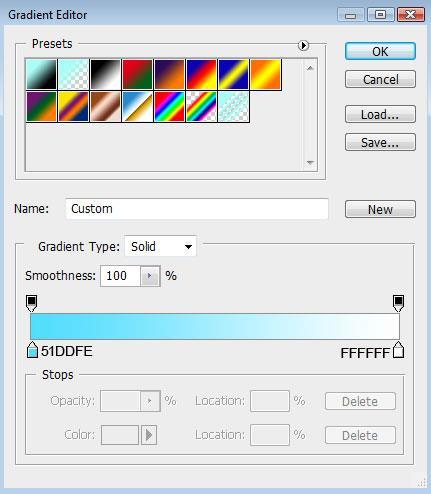 Click in the color bar to open the Gradient Editor and set the