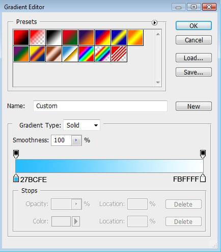 Click in the color bar to open the Gradient Editor and set the