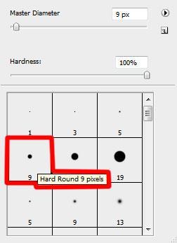 Create a new layer and select the Hard Round brush