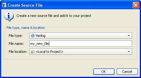 Step 2: Using the Sources View and the Text Editor X-Ref Target - Figure 14 Figure 14: Create Source File Dialog Box 4. In the File name field, type my_new_file, and click OK. 5.