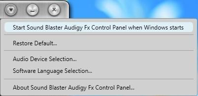 Configuring Your General Settings Click and configure various options from the list that displays including: Select whether the Sound Blaster Audigy Fx Control Panel is activated when Windows