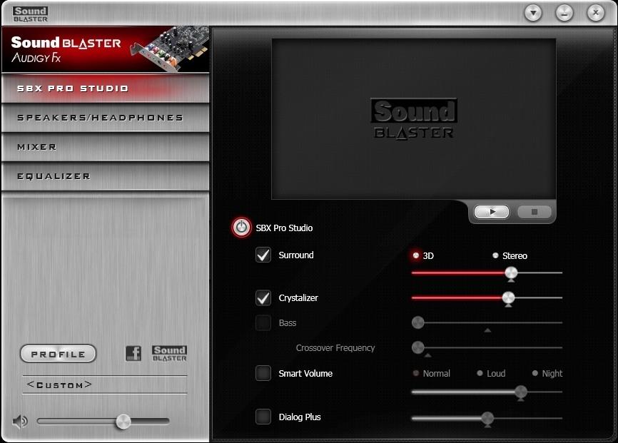 SBX Pro Studio Settings 1. SBX Pro Studio enhancements Select to turn on or turn off each enhancement. You can hover your mouse cursor over each enhancement to display a brief explanation. 2.