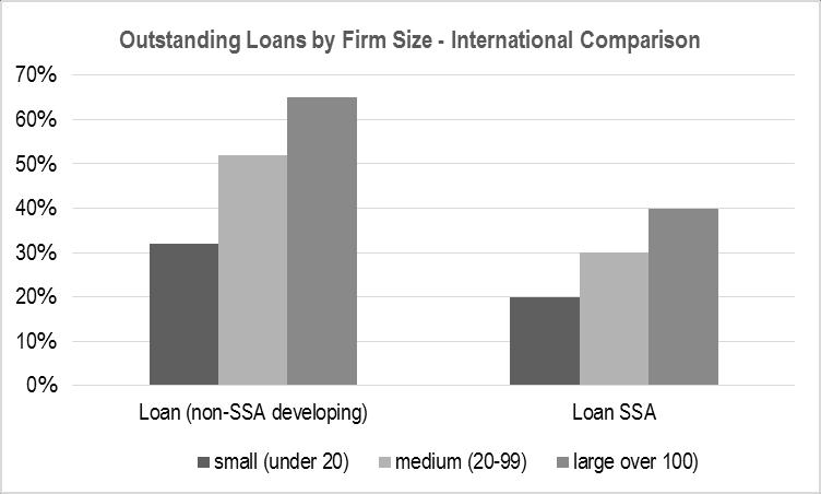 countries of Mauritius (80%) and South Africa (71%) are excluded. Furthermore only 24% of micro and small and medium size enterprises (SMEs) have an outstanding loan.