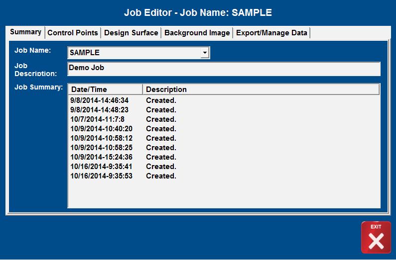 JOB MANAGEMENT The Job Management screen includes five tabs to update and export certain portions of a job file.