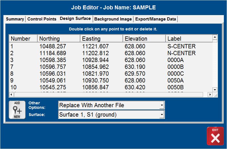 JOB MANAGEMENT The Design Surface tab manges which surface points and files will be used on a particular job.