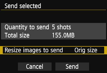 Sending Images to a Web Service Reducing the Size of the Image to Send When [Send selected] is selected, the size of the images to send can be selected in the confirmation screen for
