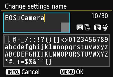Changing Setting Names 5 Change the setting name. Change the name of the setting using the virtual keyboard (p.14). Up to 30 characters can be entered.