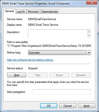 Starting the E-mail Trace Notification Service Configuring and Starting the Service To start the E-mail Trace Service: 1.