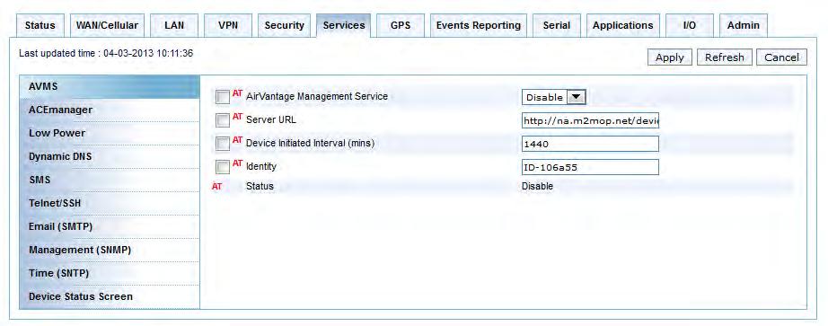 8: Services Configuration 8 The Services tab sections allow the configuration of external services that extend the functionality of the AirLink Device.