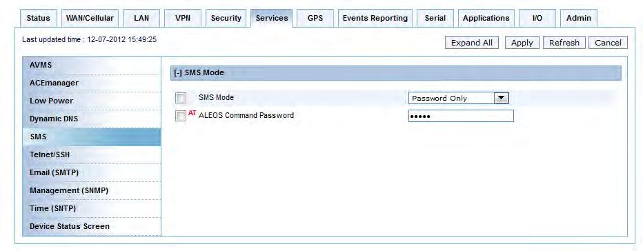 ALEOS 4.3.3 Configuration User Guide Password Only In Password Only mode, you can send SMS commands to a device, provided you use the password.