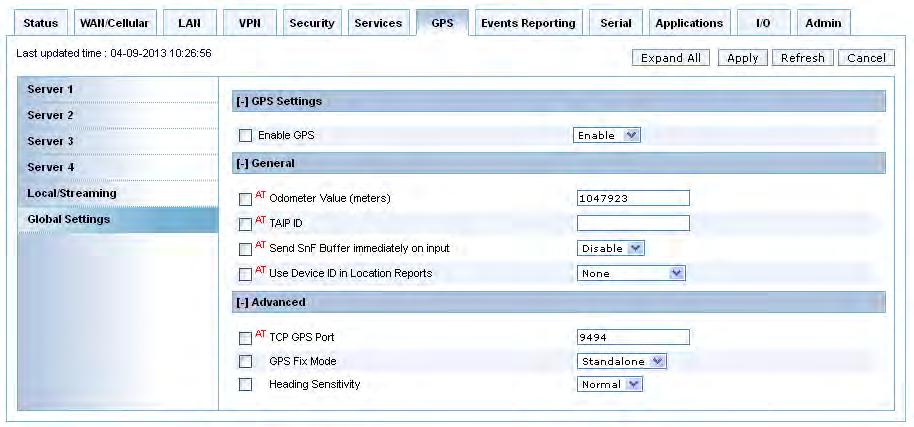 GPS Configuration Global Settings Most of the Global settings apply to all GPS Server and Local reports.