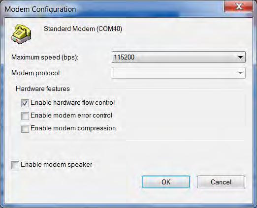 4. Confirm that the check box beside Use dialing rules is not selected. 5. Click Configure... (below the Connect using box). Figure A-21: Modem Configuration 6.
