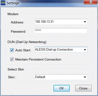 Figure A-29: ACEview: Connection Settings 4. Select Auto Start in the DUN section. 5. Select Maintain Persistent Connection.