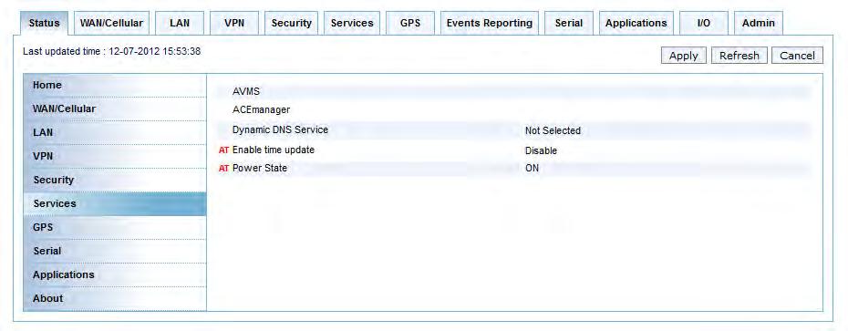 ALEOS 4.3.3 Configuration User Guide Services This section shows the status of AirLink services, including the ACEmanager access level.