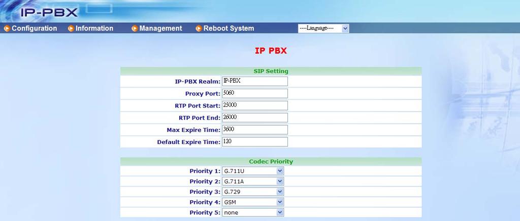 3.1 Configuration User can set epbx-100a-128 telephony configuration under