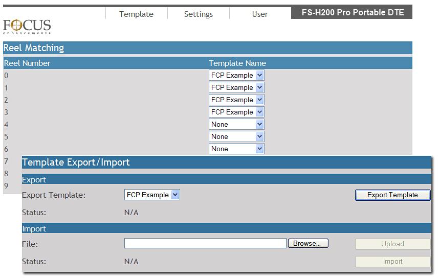 Metadata Settings Clicking on Settings opens a page with the functions: Reel Matching This function allows the User to assign specific metadata templates to particular FS-H200 Pro REELs.