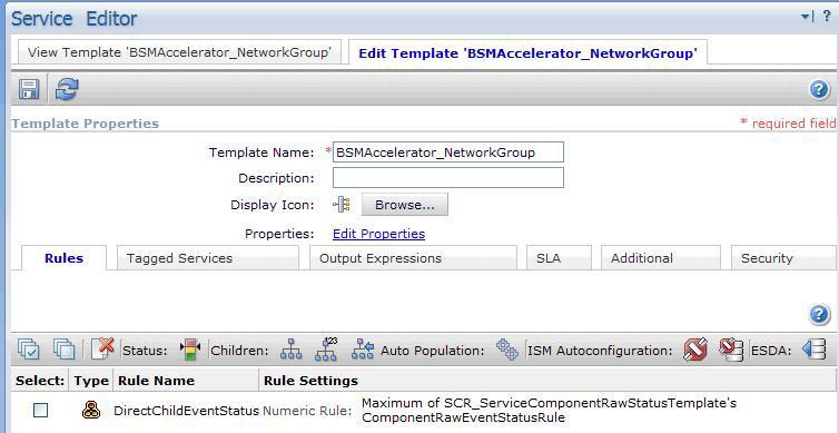 Figure 41. Creating a dependency rule for the BSMAccelerator_NetworkGroup template a. Call the rule DirectChildEentStatus. b.