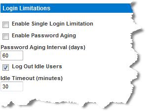 Chapter 8: Security Management Limitation Log out idle users, After (1-365 minutes) Description This field is enabled and required when the Enable Password Aging checkbox is selected.