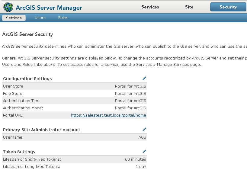 17. After completing these steps, your ArcGIS Enterprise environment is now federated. Here is an example result of ArcGIS Server security when federating.