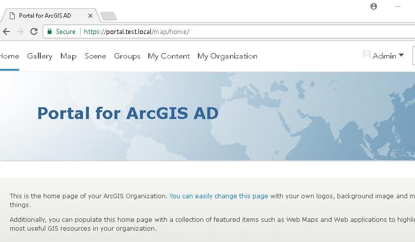 9. Login and you should see your admin page. Portal using ADFS 3.