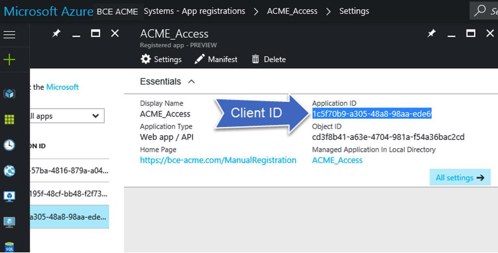 Upload Private Key and Other Certificate Parameters to the CES Cluster 1. Retrieve the Client ID from your account. This value is stored as the Application ID in the Azure Active Directory.