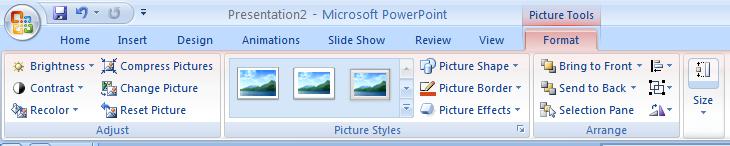 PICTURES AND CLIP ART The Format Tab is used to format the pictures and graphics.