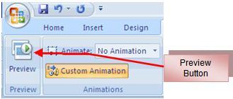 PREVIEW To preview the animation on a slide: Click the Preview button on the Animations tab SLIDE SHOW OPTIONS The following