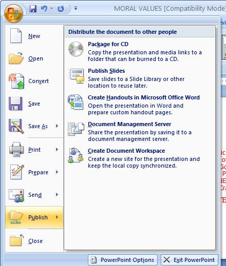 43 THE PNP BASIC COMPUTER ESSENTIALS e-learning (MS Powerpoint 2007) Chapter 11: Sample Exercises Multiple Choice 1. The panel at the top of the document which consist of nine tabs. a. Quick Access Toolbar b.