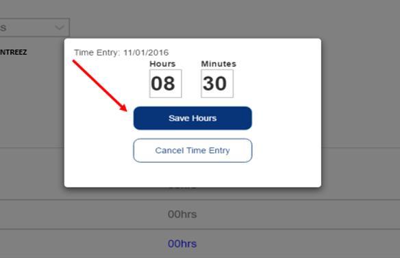 Provider Daily Time Entry Enter the hours and minutes you worked for the day and select the Save Hours button.
