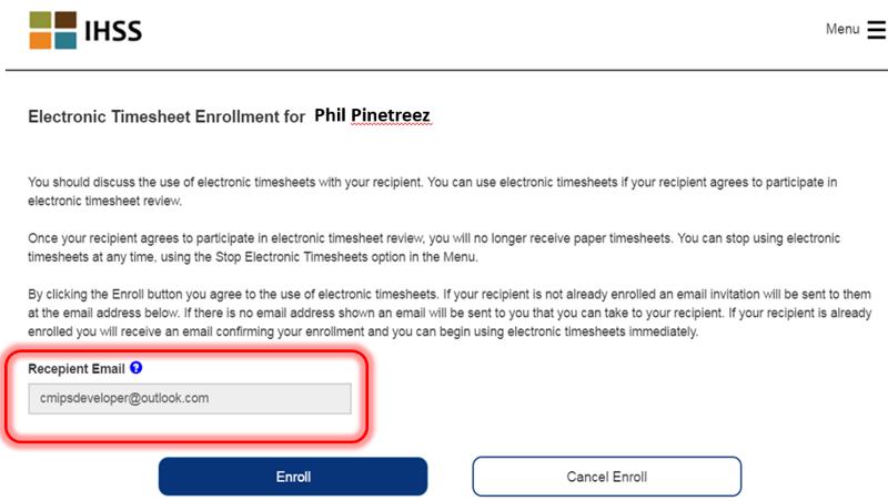 Invite Your Recipient to Enroll for Electronic Timesheets Send an email