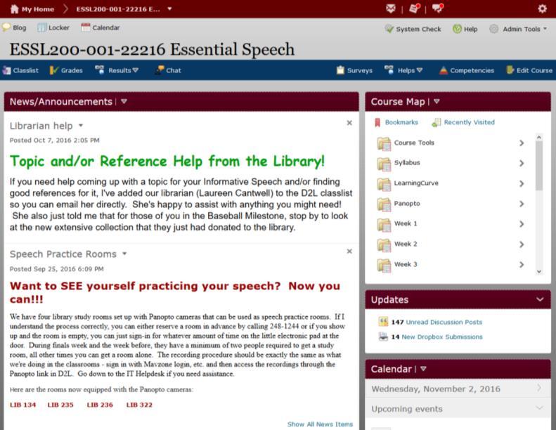 Submitting a Panopto Speech Video for Grading in D2L The following steps detail how students can submit a video to a professor via D2L.