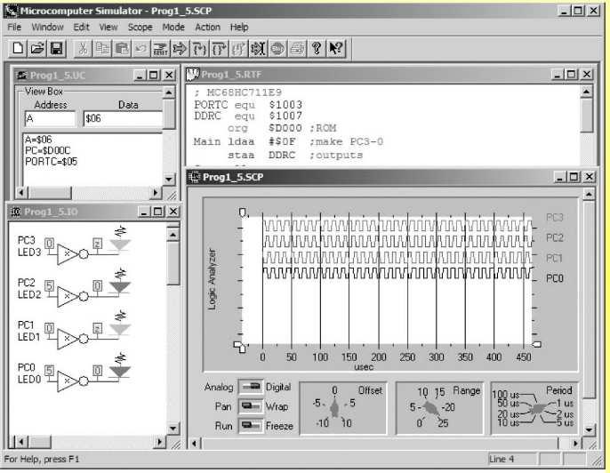 Assembly Software for the LED Output System C Software for the LED Output System org $4000 ;ROM Main ldaa #$0F ;make PT3-0 staa DDRT ;outputs Ctrl ldaa #5 staa PTT ;set 0101 ldaa #6 staa PTT ;set