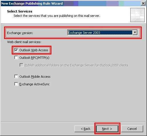 Select Exchange Server 2003 Select Outlook