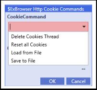 8. ExBrowser Http Commands This command can delete cookies, load and save them to disk. This is only for the new and experimental Http Post Command. NOT for the regular browser. 8.