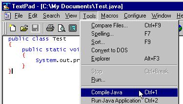 Java editor: TextPad Download it from http://www.textpad.