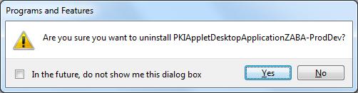 Deinstalacija PKI Applet Desktop Application ZABA aplikacije Pojavljuje se prozor kao na