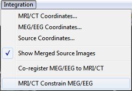 Figure 20. Integration menu for integration of all functional and structural data. MRI/CT Coordinates This menu option displays the window for MRI/CT Coordinate Settings.