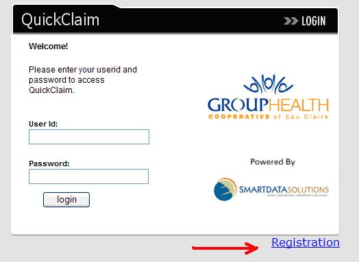 REGISTRATION 1. First time users should open the QuickClaim home page and select the Registration link in the lower right hand corner to open the Registration Page. 2.